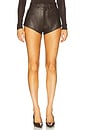 view 1 of 6 Stretch Faux Leather Mini Short in Brown