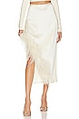 view 1 of 4 Satin Asymmetric Midi Skirt With Ostrich in Cream