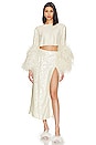 view 4 of 5 Sequin Viscose High Waist Slit Skirt in Cream
