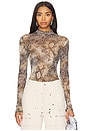 view 1 of 5 Mesh Mock Neck Bodysuit in Snake Print