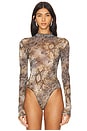 view 2 of 5 Mesh Mock Neck Bodysuit in Snake Print