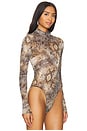 view 3 of 5 Mesh Mock Neck Bodysuit in Snake Print