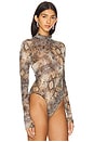 view 3 of 5 Mesh Mock Neck Bodysuit in Snake Print