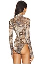 view 4 of 5 Mesh Mock Neck Bodysuit in Snake Print