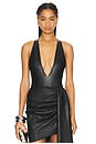 view 1 of 5 Faux Leather Plunge Neck Bodysuit in Black