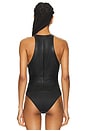 view 4 of 5 Faux Leather Plunge Neck Bodysuit in Black