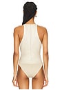 view 4 of 5 Faux Leather Plunge Neck Bodysuit in Sand