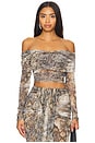 view 1 of 4 Mesh Off Shoulder Wrap Top in Snake Print