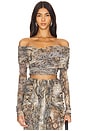 view 1 of 4 Mesh Off Shoulder Wrap Top in Snake Print