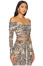 view 2 of 4 Mesh Off Shoulder Wrap Top in Snake Print