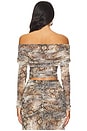 view 3 of 4 Mesh Off Shoulder Wrap Top in Snake Print