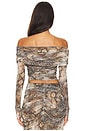 view 3 of 4 Mesh Off Shoulder Wrap Top in Snake Print