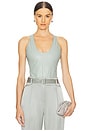 view 1 of 5 Croc Faux Leather Scoop Bodysuit in Jade