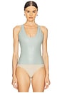 view 2 of 5 Croc Faux Leather Scoop Bodysuit in Jade
