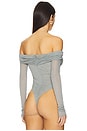 view 4 of 5 Mesh Off The Shoulder Cut Out Ruched Bodysuit in Jade
