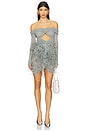 view 5 of 5 Mesh Off The Shoulder Cut Out Ruched Bodysuit in Jade
