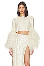 view 1 of 5 Sequin Viscose Cropped Boat Neck Top W Ostrich in Cream