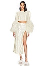 view 4 of 5 Sequin Viscose Cropped Boat Neck Top W Ostrich in Cream