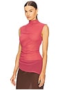 view 3 of 5 Lightweight Georgette Mock Neck Ruched Top in Dark Rose
