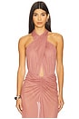 view 1 of 5 Mesh Halter Cutout Bodysuit in Clay