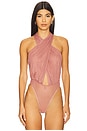 view 2 of 5 Mesh Halter Cutout Bodysuit in Clay