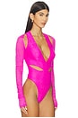 view 3 of 5 Snake Lace Bodysuit in Vivid Pink