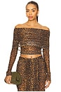 view 1 of 4 Printed Mesh Off The Shoulder Top in Leopard