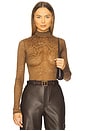 view 1 of 5 Snake Lace Mock Neck Bodysuit in Brown
