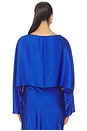 view 3 of 4 Lightweight Satin Boat Neck Caftan Top in Royal Blue