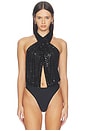 view 2 of 6 Mini Stretch Sequin Halter Cutout Bodysuit in Black