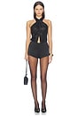 view 6 of 6 Mini Stretch Sequin Halter Cutout Bodysuit in Black