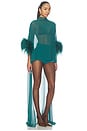 view 2 of 3 Lightweight Georgette High Low Mock Neck Top With Feathers in Emerald
