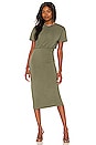 view 1 of 3 Easy Ruched Midi Dress in Olive Green