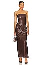 view 1 of 3 x Rachel Ana Faux Leather Maxi Dress in Pecan Brown