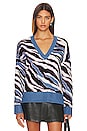view 1 of 4 Abstract V Neck Sweater in Blue Multi Stripe