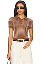 Camelia Stripe Short Sleeve Polo in Brown & Ivory