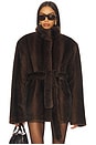 view 1 of 4 x Christina Elezaj Andrea Faux Fur Jacket in Dark Brown