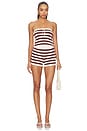 view 1 of 3 Pamelah Stripe Romper in Brown & Ivory