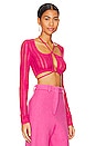 view 2 of 4 Marissa Sheer Rib Long Sleeve Micro Crop in Hot Pink