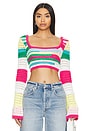 view 1 of 4 Aven Long Sleeve Crop Top in Green & Pink Multi