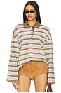 view 1 of 4 Rowan Rugby Top in Blue & Brown Stripe