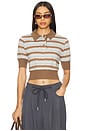view 1 of 4 Maisy Polo Top in Blue & Brown Stripe