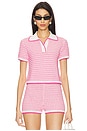 view 1 of 5 Lena Polo Top in Pink & White