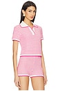 view 2 of 5 Lena Polo Top in Pink & White