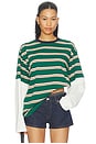 view 1 of 4 Dana Layered Tee in Green Stripe