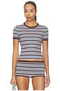 view 1 of 5 Haize Stripe Short Sleeve Tee in Blue & Brown Stripe