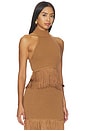 view 2 of 4 Chrissa Halter Fringe Crop Top in Brown