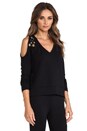 view 3 of 6 Grommet Loungewear V Neck Pullover in Black