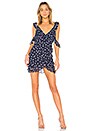 view 1 of 3 Ruffle Wrap Dress in Navy Polka Dot