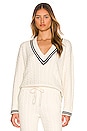 view 2 of 4 Ciao Cable V Neck Sweater in Ivory & Navy